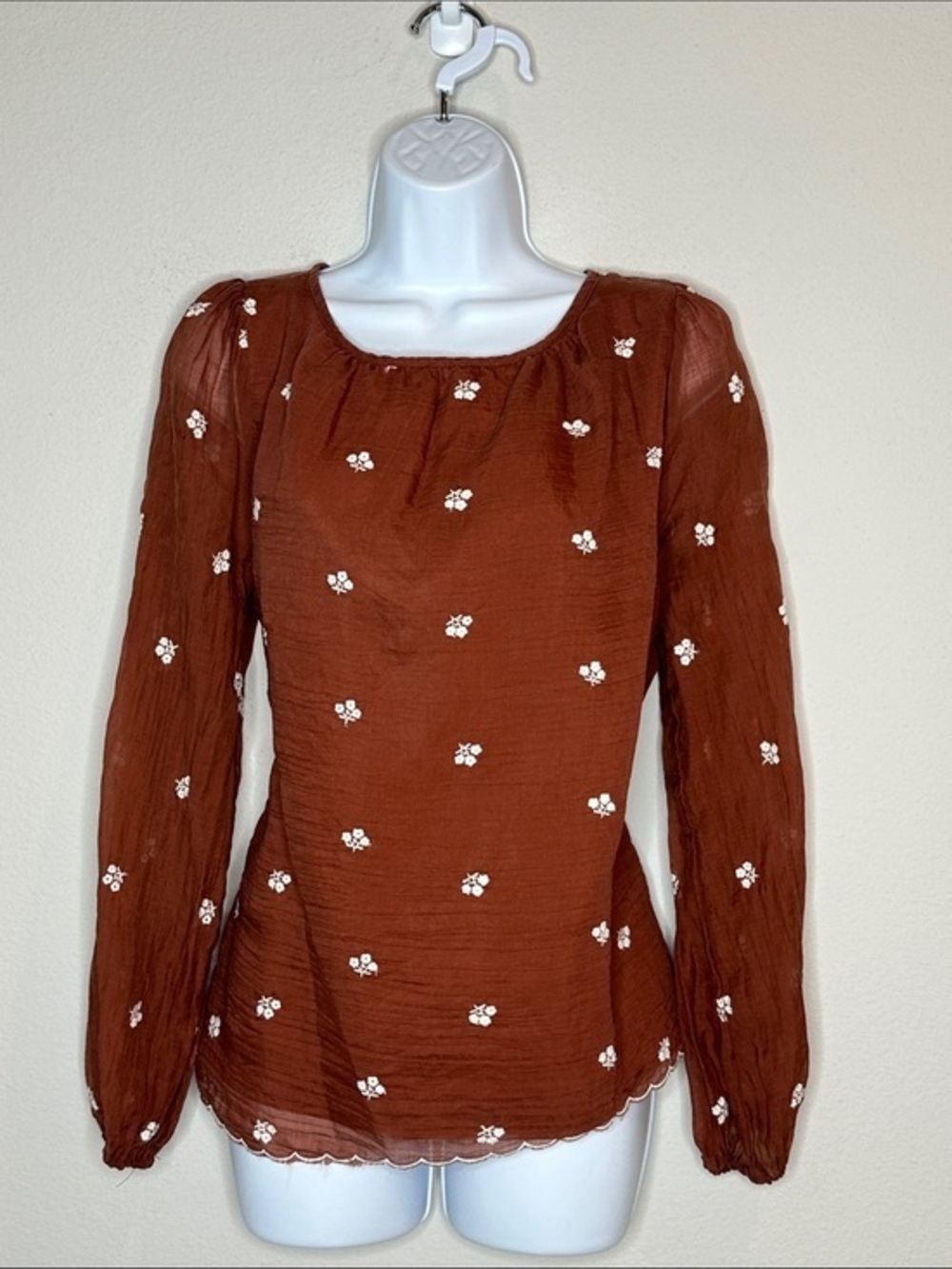 Daytrip Rust Brown Floral Long-Sleeve Peasant Blouse